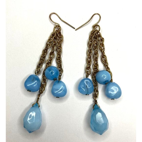 Milky Blue Lucite Swirl Dangle Earrings Vintage Rare - Picture 2 of 2